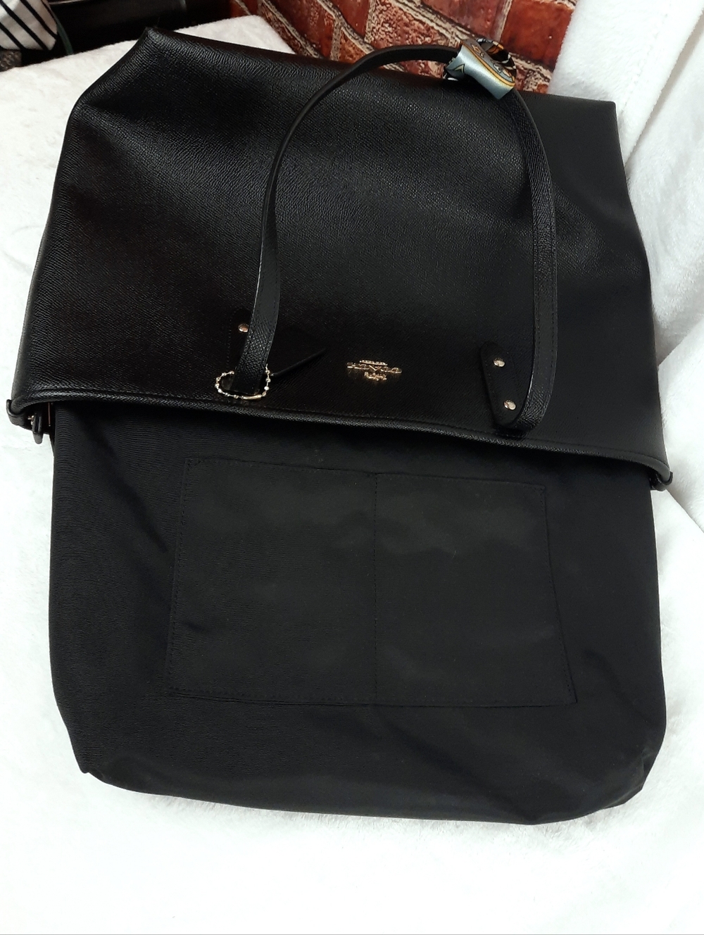 Coach Black Saffiano Leather Tote with Patterned Scarf Accent - Picture 11 of 11